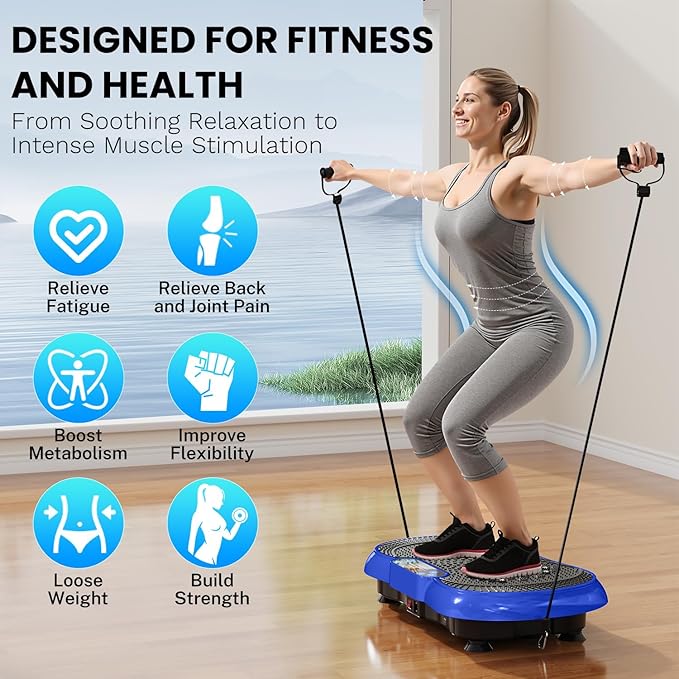 Vibration Plate Exercise Machine, Lymphatic Drainage Machine for Weight Loss, 100-Speed Platform with Remote & Bands, Quiet Full Body Vibrating Plate 500 Lbs Capacity Fitness Platform