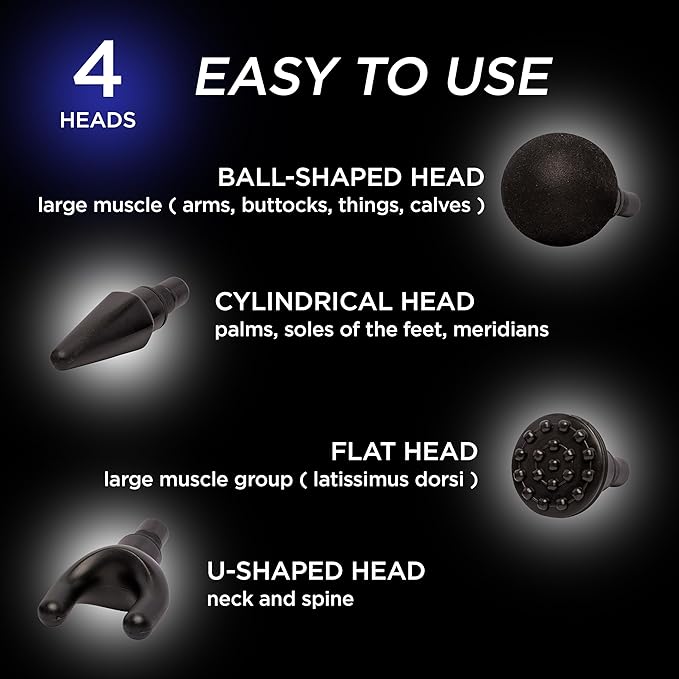 Massage Gun Deep Tissue | Percussion Massager for Back and Neck Pain Relief | Portable Handheld Muscle Massage Guns | Travel-Friendly Carry Case | Rechargable, Extended Ergonomic Handle