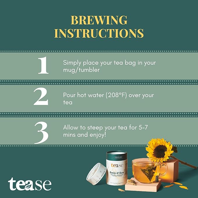 Tease Tea Yerba Mate - Focus & Flow Caffeinated Tea, Brain Energy & Focus Blend with Yerba Mate, Ginseng, Ginkgo, Spearmint & Citrus