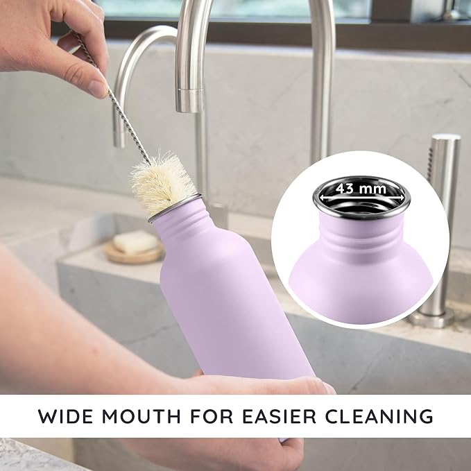 Bambaw Stainless Steel Water Bottle, Purple Water Bottle, 1 Litre Non-Insulated Stainless Steel Bottle, 1 Litre Sports Bottle, BPA-Free Bottle, Reusable Bottle – Light Lilac