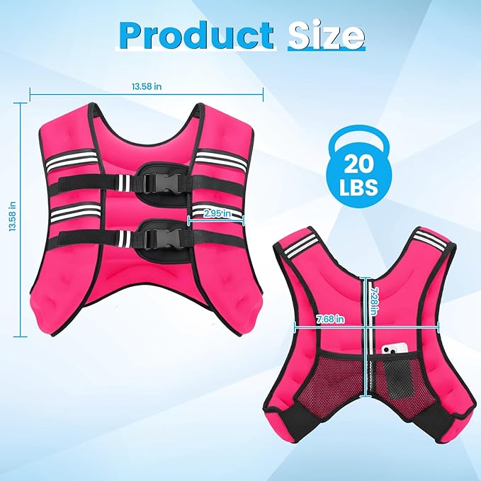 Weighted Vest, 6lb/8lb/12lb/16lb/20lb/30lb for Men, Women with Reflective Stripe, Weight Vests Adjustable for Workout, Strength Training, Running, Fitness, Muscle Building, Weight Loss