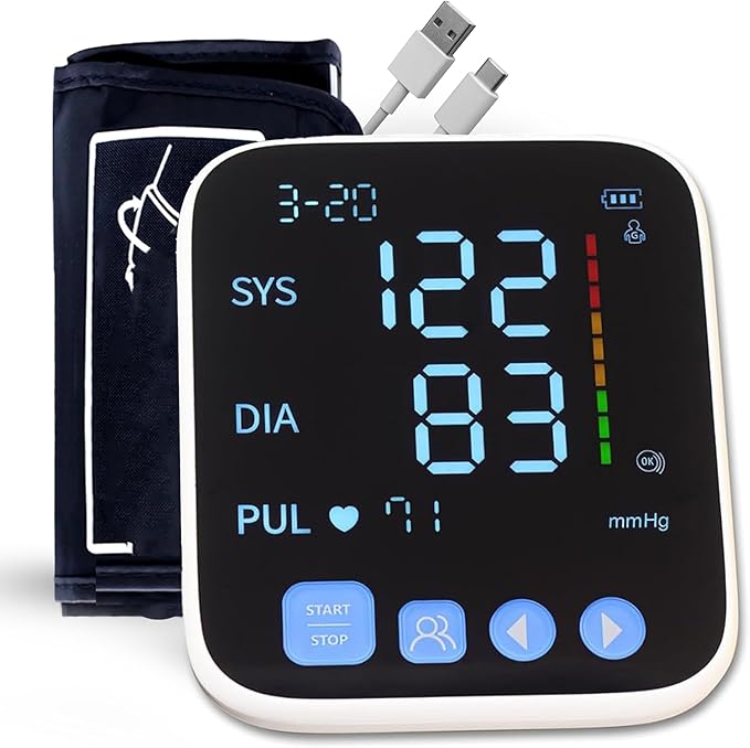 Med-Pat BP-S Arm Blood Pressure Monitor - 4.7" HD LCD Screen - 2 Users x 300 Memories Plus Guest Mode - Irregular Heartbeat Detection - Hold Still Indicator - FSA/HSA Approved - Portable Square Design