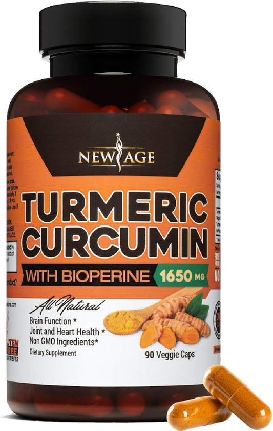 NEW AGE Turmeric Curcumin with Bioperine Capsules - Natural Joint & Healthy Support with 95% Standardized Curcuminoids for Potency & Absorption - Non-GMO, Gluten Free (90 Count (Pack of 1))