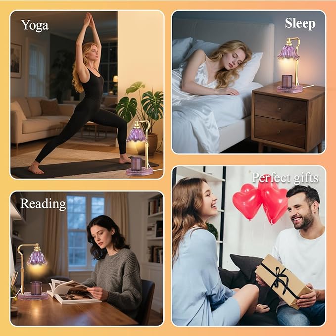 Candle Warmer Lamp with Adjustable Height - Flameless 4-Level Dimmable Wax Warmer, Timer Function & Stylish Design in Multiple Colors(Purple)