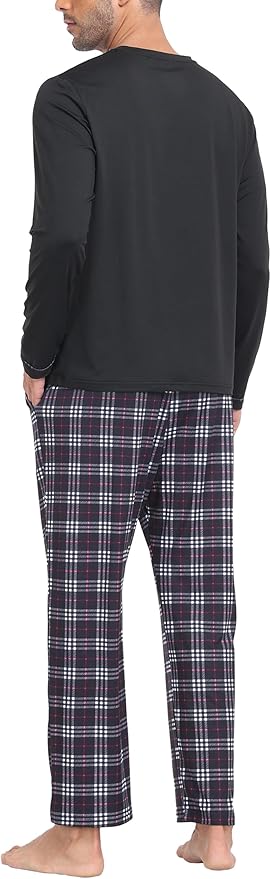 MoFiz Men's Pajamas Plaid Sets Sleepwear Sleep Long Sleeve Shirts and Pants Pajama Set Soft Mens Pjs Lounge Set with Pockets