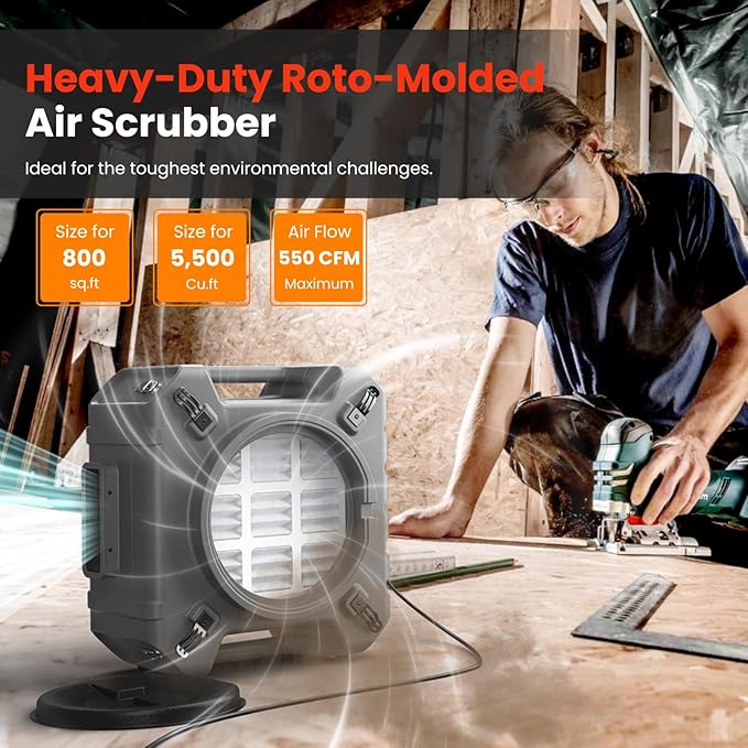 Abestorm Air Scrubbers with 4 Stage Filtration System, HEPA Air Scrubber for Industrial and Commercial Use, Stackable Negative Air Machine Cleaner with UV-C Light, 550 CFM, S2