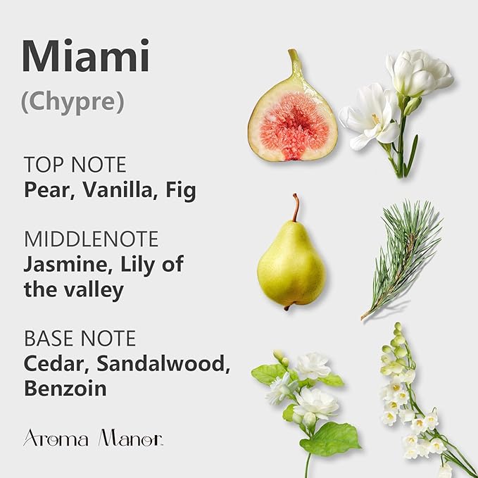 Diffuser Oils Scents - Miami Essential Oil Blend - Luxury Hotel Inspired Home Aromatherapy Diffuser Oil - Pear, Lily of The Valley, Cedar - for Diffuser, Humidifier, Ultrasonic, Reed - 150ML