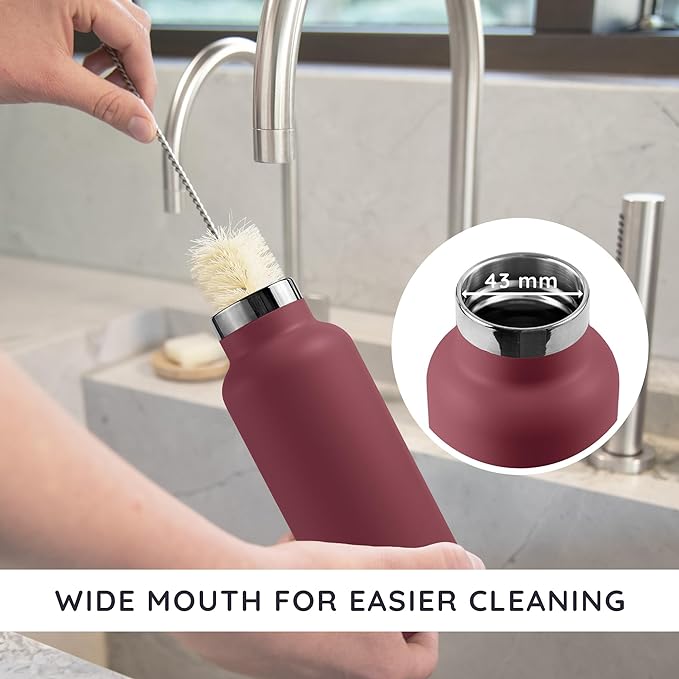 Bambaw 12 oz Insulated Water Bottle with Handle, Wide Mouth Insulated Water Bottle Red, Stainless Steel Water Bottle, Metal Water Bottle Double Wall Insulated, Small Water Bottle Reusable – Red Berry