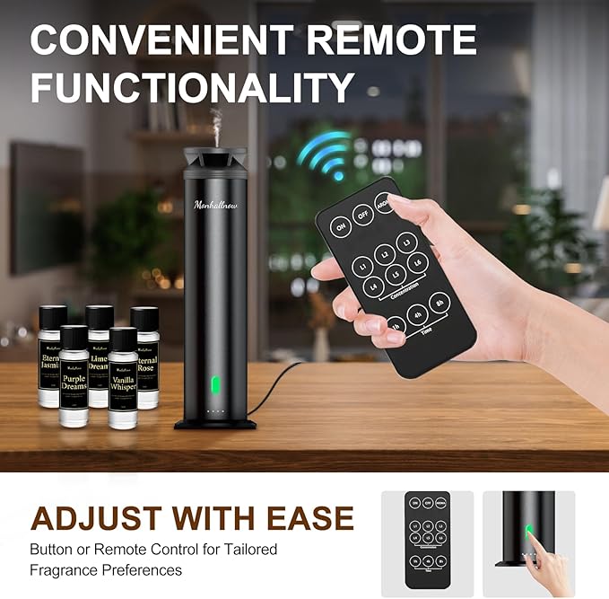 Waterless Scent Diffuser Starter Kit - 1000 Sq Ft Coverage, Essential Oil Diffuser for Home, Hotel & Office, Included 5 Scent Oils, Remote Control, Aromatherapy Diffuser, Ultra Black