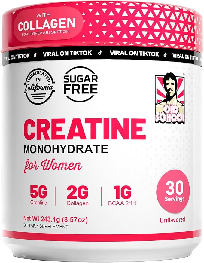 Old School Labs Women's Post-Workout Creatine Powder ∣ 5000mg Creatine, 2000mg Collagen, BCAA 2:1:1 ∣ Optimized for Fast Muscle Recovery, Lean Muscle Growth & Stamina ∣ 30 Servings