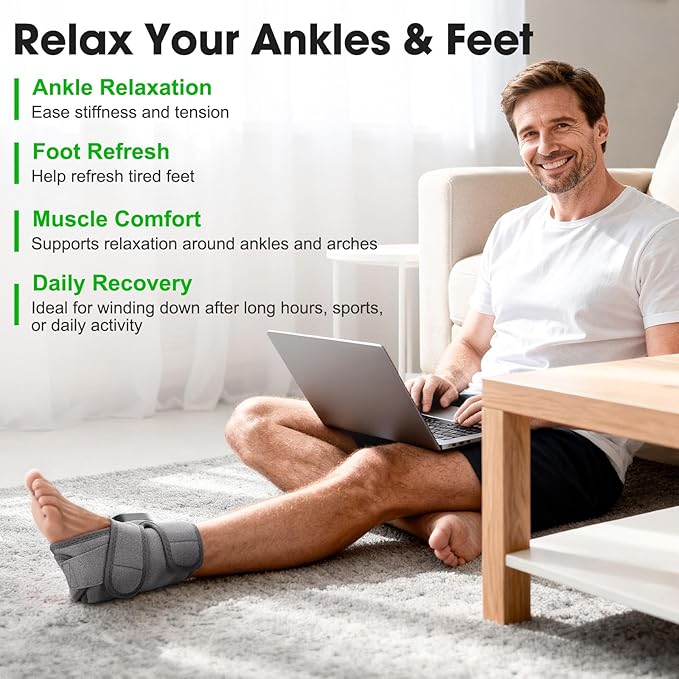 DeMoce Cordless Ankle Massager for Pain Relief, Ankle Heating Pad with Massage, Foot Massage with Heating, Foot Heel Pain Relief, Adjustable Timer, 6 Heat Levels, 3 Vibration Modes