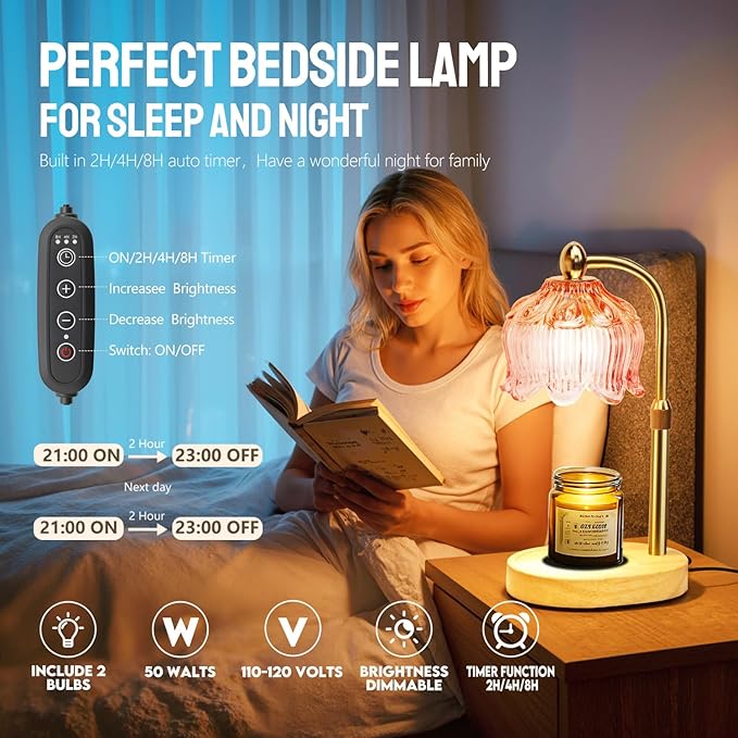 GEEZO Fragrance Candle Warmer Lamp,Electric Candle Warmer with Timer & Dimmer,Mom Christmas Birthday Gifts for Women, House Warming Gifts New Home Bedroom Decor