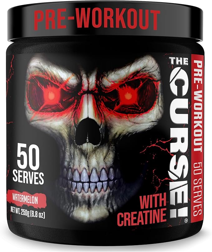 JNX SPORTS The Curse! Pre Workout Powder for Men & Women, Caffeine, Beta-Alanine, Creatine, L-Citrulline, 50 Servings, Watermelon Flavor – Boost Energy, Strength & Focus