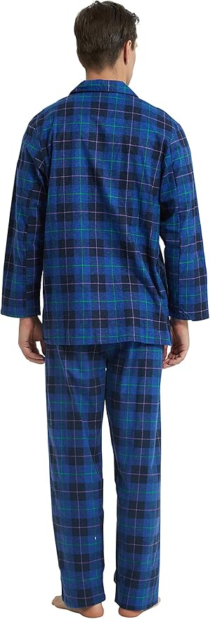 GLOBAL Men's Pajamas Sets 100% Cotton Flannel Sleepwear Long-Sleeve top & Bottom