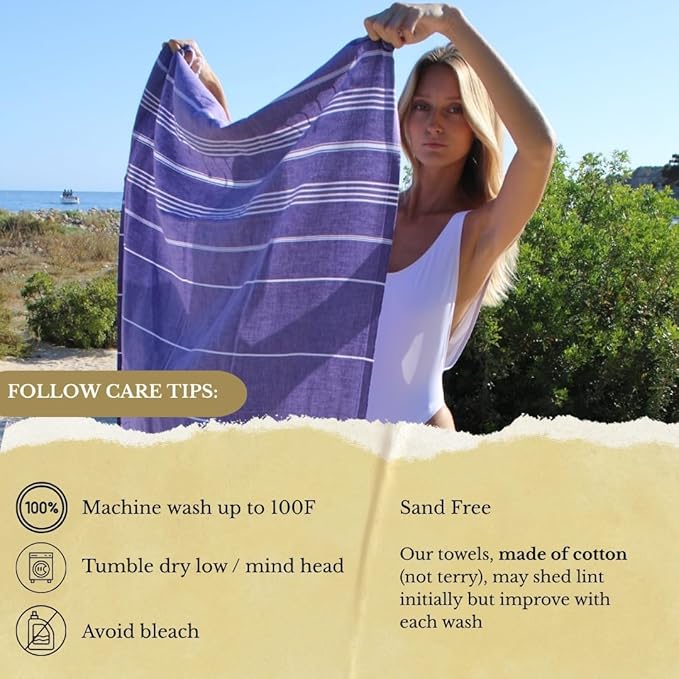 SOULMARK 100% Cotton Turkish Beach Towel with Bag - 38"x71" - 4 Pack - Made in Green & Oeko TEX Certified - Pre-Washed and Sand Free - Quick Dry and Lightweight for Travel - Made in Turkey - Purple