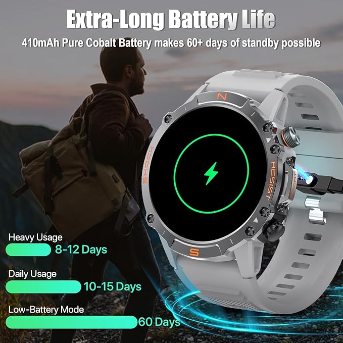 WalkerFit Smart Watch for Men- Answer/Dial Calls with 110 Sport Models,IP68 Waterproof Fitness Watch with Heart Rate Monitor,Android Smart Watch for iPhone Compatible, 1.43" AMOLED Display, Light Gray