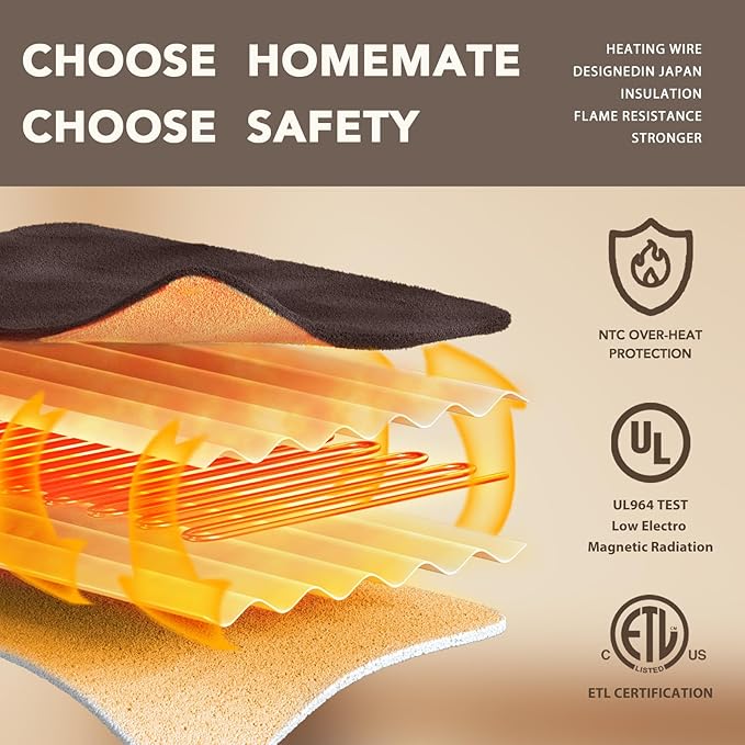 Homemate Electric Heated Blanket King - 100"x90" Heating Bed Blankets Throw with 10 Heating Levels 8 Hours Auto Off Fast Heating Over-Heated Protection Ultra Soft Warm Flannel ETL Certified Brown