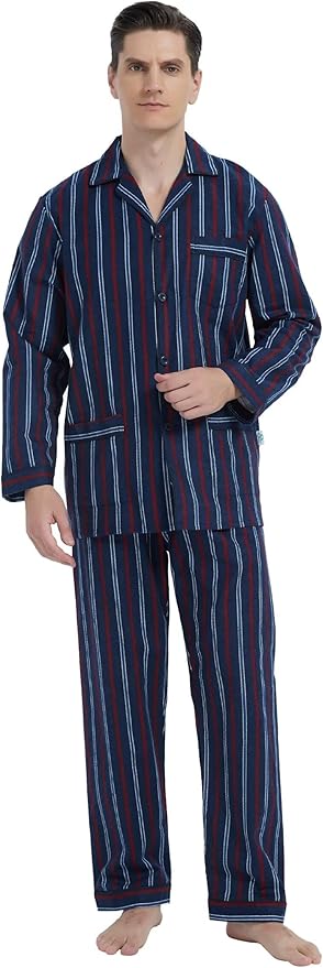 GLOBAL Men's Pajamas Sets 100% Cotton Flannel Sleepwear Long-Sleeve top & Bottom