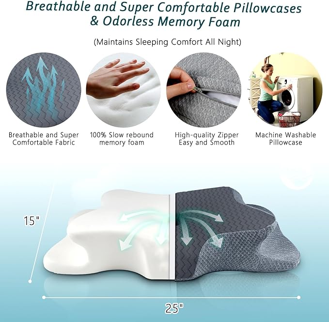 Cervical Pillow for Neck Pain Relief, Memory Foam Pillows, Ergonomic Contour Bed Pillow, Soft for Side Sleep Stomach Sleeping and Back Sleepers