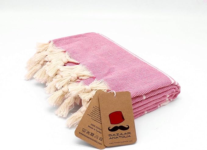 Bazaar Anatolia Turkish Beach Towel – 100% Cotton, Quick Dry, Sand Free Towel for Bathroom, Camping, Travel, Hot Pink – Oversized 71x39 Inches – Stripe Fuscia
