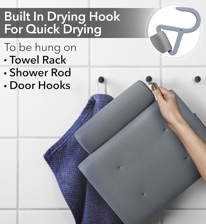 Everlasting Comfort Luxury Bath Pillows for Tub with Head and Neck Support - Non-Slip Bathtub Pillow with Suction Cups, Quick-Drying Mesh & Drying Hook - Jacuzzi & Spa Accessories for Women - Gray