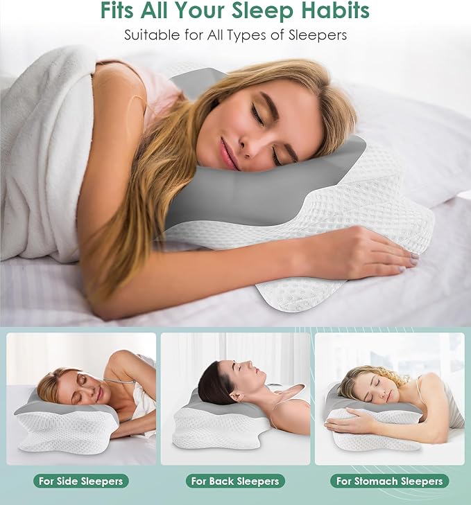 DONAMA Cervical Pillow for Sleeping, Contour Memory Foam Pillow for Neck and Shoulder Support, Ergonomic Neck Pillow for Side Back Stomach Sleepers, Bed Pillows with Cooling Pillowcase