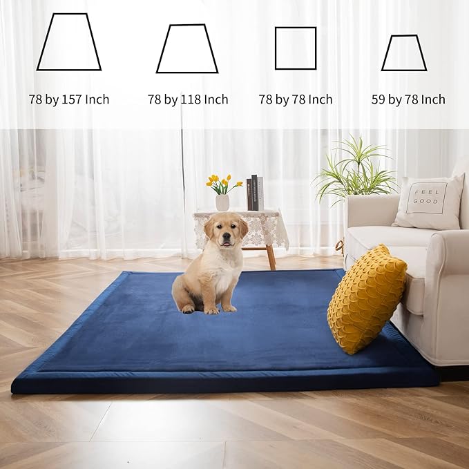 MAXYOYO Coral Velvet Area Rug, Thick Japanese Tatami Mat Living Room Carpet with Non-Slip Backing, Large Solid Color Mat for Bedroom Dormitory Yoga, Navy, 59 by 78 inch