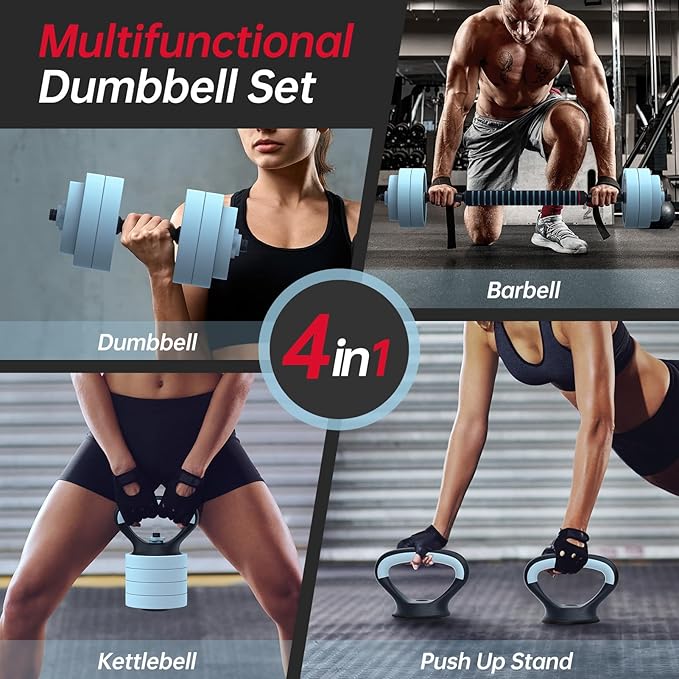 PASYOU Adjustable Dumbbells Sets, 4 in 1 Free Weight Set with Connector, Workout Weights Dumbbells Set Used as Barbell Kettlebell Push up Stand Ab Roller for Workout Gym Home Fitness