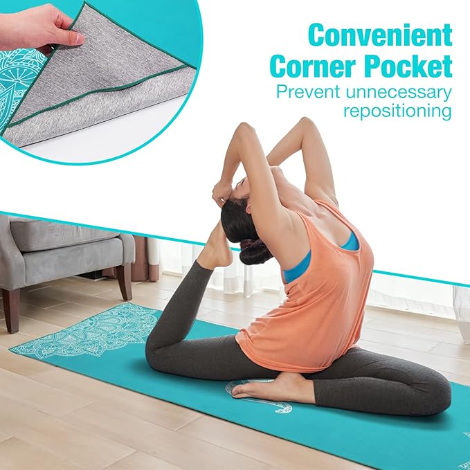 MoKo Yoga Towel, Non Slip Hot Yoga Blanket Printing Pattern Quick Dry with Corner Pocket for Bikram, Pilates, Gym Workout, Outdoor Picnic