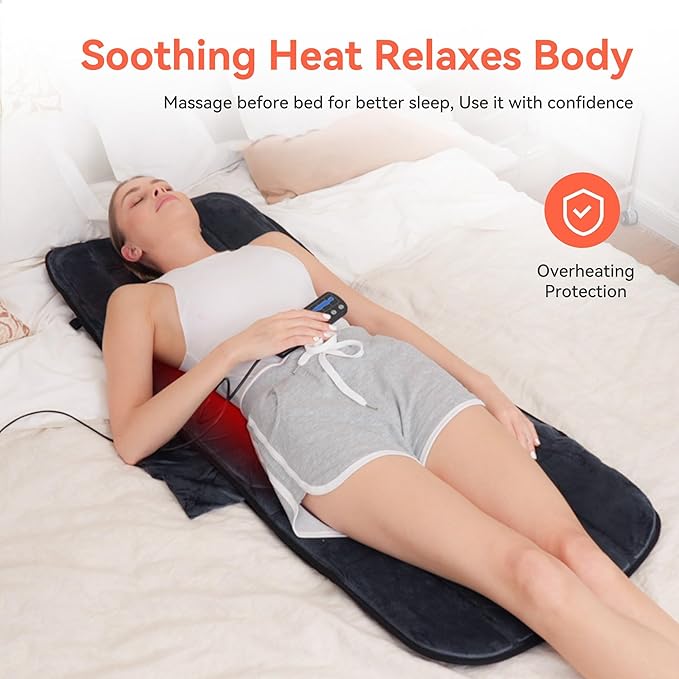 Massager Pad, Back Massager with Heat and 10 Vibrating Motors for Pain Relief, Body Massage for Back, Lumbar,Leg, Gifts for Men Women, Long 53"