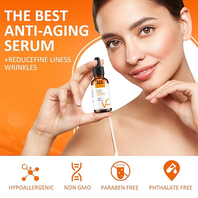 Vitamin C Facial Serum 20%, Anti-Aging Vitamin C Serum with Hyaluronic Acid and Vitamin E, Suitable for Lightening Pigmentation and Effectively Reducing Fine Lines and Wrinkles Serum 60ml,2.03Fl.Oz