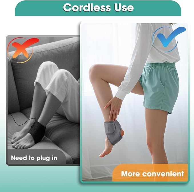Ankle Massager for Pain Relief, Heating Pad for Ankle and Foot with 2000mAh Rechargeable, Thermal Wrap for Achilles Tendon