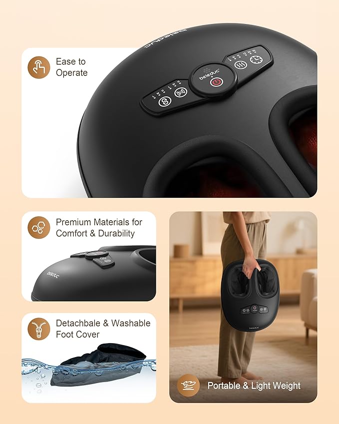 Beleduc Shiatsu Foot Massager with Heat,Compression and Deep Kneading for Plantar Fasciitis,Fits Up to Size 14,Gifts for Women & Men