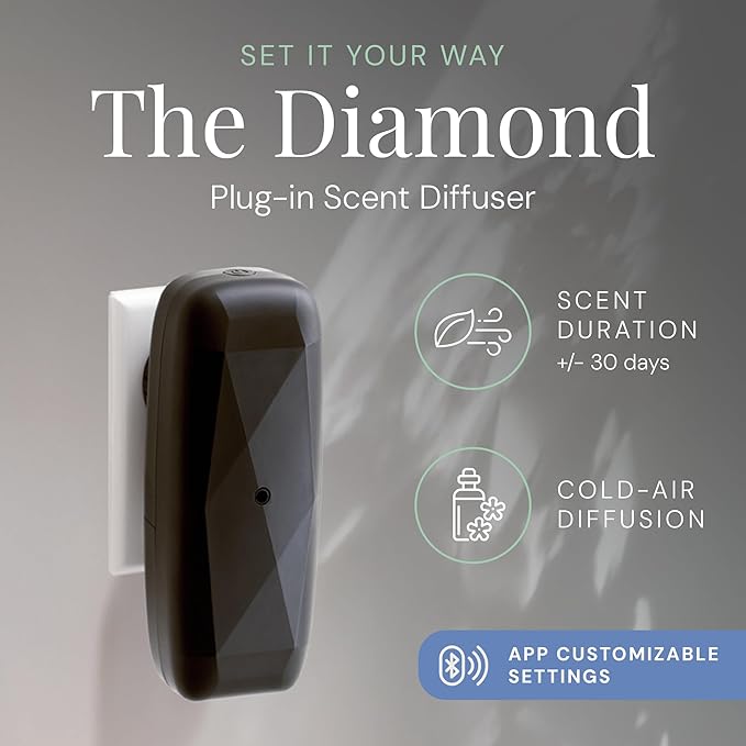 The Diamond Smart Scent Air Machine for Home, Bluetooth App-Controlled, Covers up to 500 sq. ft, 100mL Waterless Fragrance Oil Diffuser with Cold Air Aromatherapy, Black