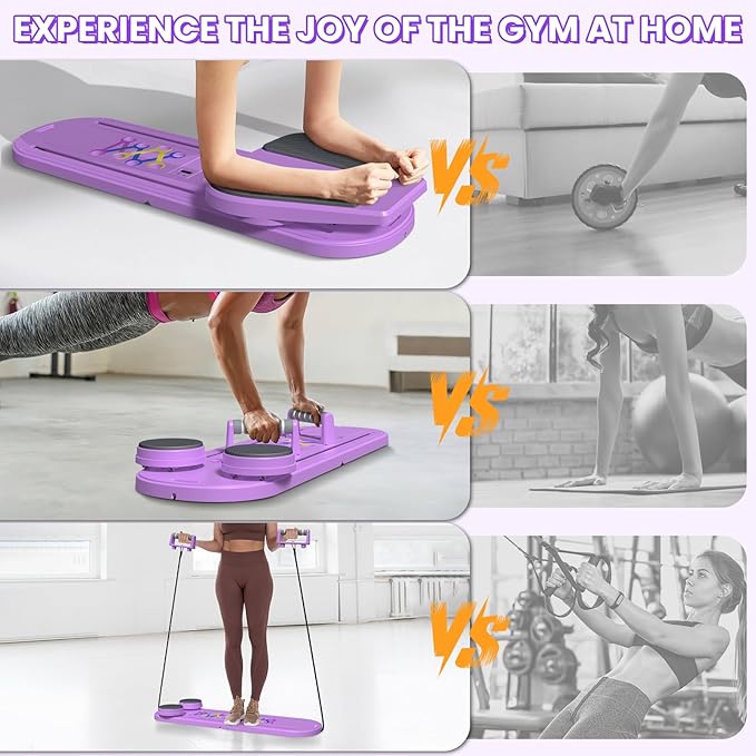 Portable Pilates Reformer Board, Professional Foldable Multi-Purpose Pilates Board for Full Body Workout, Home Pilates Training Equipment Sliding Board, Lavender Purple