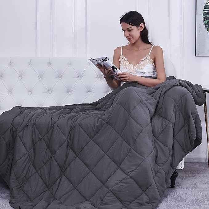 Weighted Blanket King Size (Dark Grey,80''x87'' - 25 lbs) Cooling Breathable Heavy Blanket Microfiber Material with Glass Beads for Adult All-Season Summer Fall Winter Soft Thick