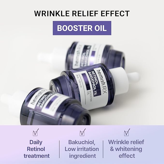 HEIMISH RX Retinol Bakuchiol Booster Oil - Anti Aging Serum, Face Serum for Firming, Anti Wrinkle, Skin Elasticity, Hydrating with Retinol, Non-greasy Formula, Korean Skincare, 35ml (1.18 fl. oz)