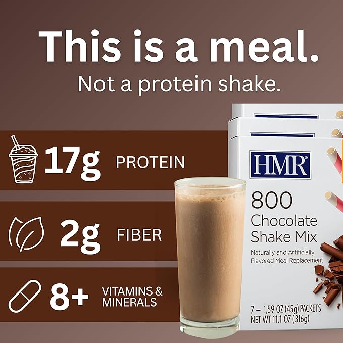 3-Pack HMR 800 Shake Meal Replacement Mix | Chocolate Shake Powder to Support Healthy Weight Loss | 17g of Protein | Easy to Make | Low Calorie Food | 21 Total Servings