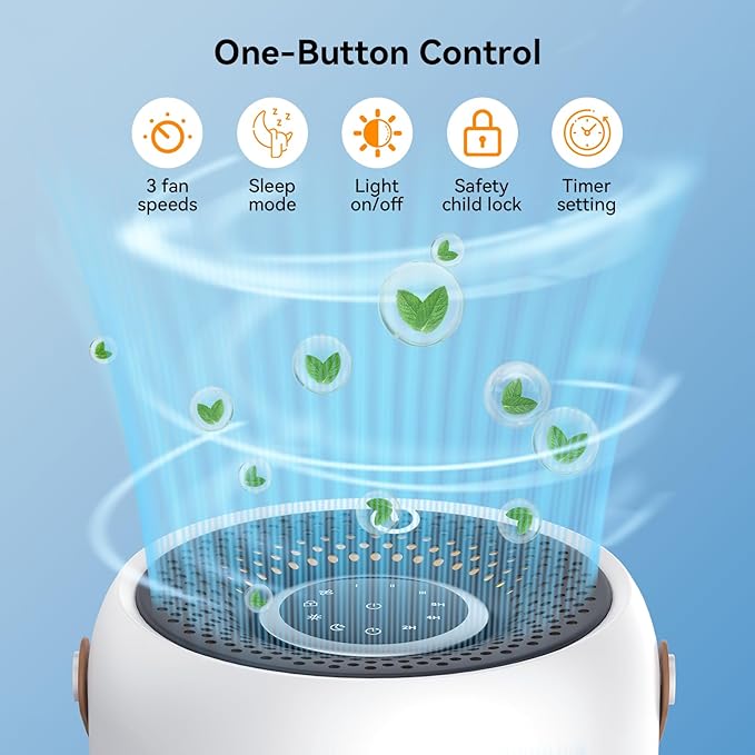 FULMINARE Air Purifiers for Bedroom, H13 True HEPA Air Purifiers for Home, Pets, Office, Quiet Small Air Filters with Timer Sleep Mode Speeds Control Night Light