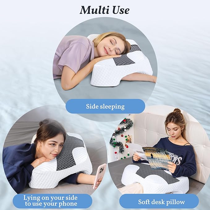 SAHEYER Side Sleeper Pillow with Arm Hole, Memory Foam Shoulder Multi-Angle Armholes Pillow for Many Sleeping Positions, Ergonomic Support for Neck (Grey)