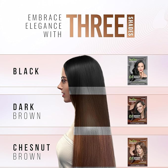 Herbishh Travel Pack Hair Dye Color Shampoo + 15pc Argan Hair Mask Sachet (Black, 15 Sachets)