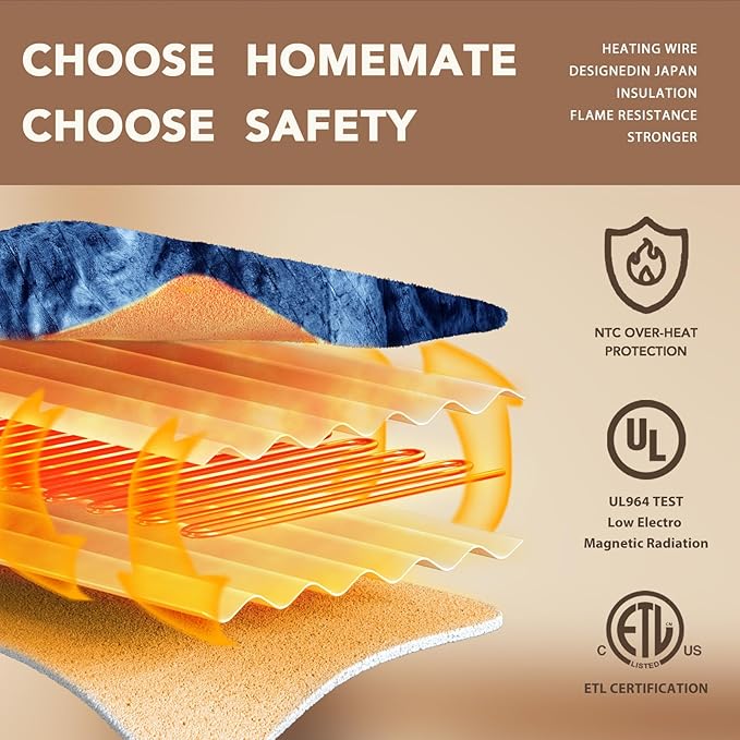 Homemate Electric Heated Blanket Queen Size - 84"x90" Heating Blanket Queen Size Dual Control 1/2/4/6/8 Hours Auto-Off 10 Heat Level Over-Heat Protection Luxury Faux Fur Sherpa ETL Certification