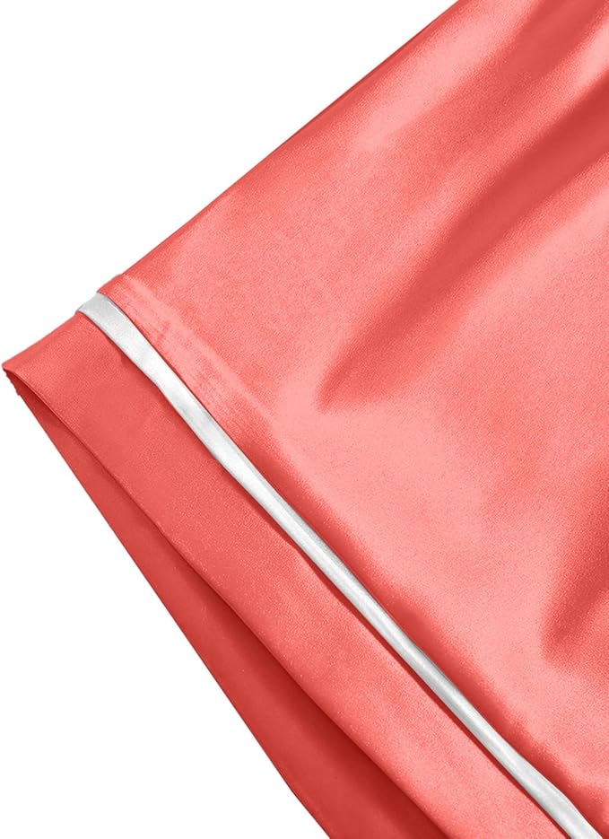LYANER Women's Satin Silky Short Sleeve Button Shirt Sleepwear 2Piece Pajama Set