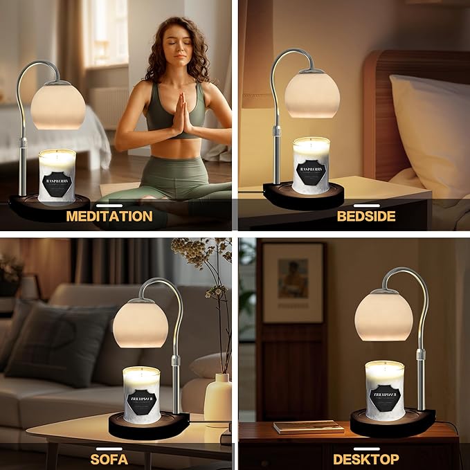 Candle Warmer Lamp with Timer 2H/4H/8H, Adjustable Height, Dimmable Candle Lamp with 2 Bulbs, Wax Melt Warmer for Jar Candles, House Warming, Home Decor, Birthday Gifts for Women, Mom(Black)