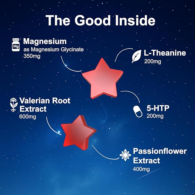 Sleep Gummies for Adults, Melatonin-Free Natural Sleep Aid with Valerian Root, L-Theanine, Magnesium & Passionflower, Star-Shaped Strawberry Gummies,Non-GMO, Gluten-Free Supplement, 60 Count