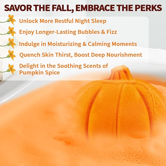 Pumpkin Spice Bath Bombs Gifts for Women&Men-Halloween Boo Spooky Basket Stuffers Giftable Packaging, Natural Organic Relaxing, Vanilla/Coffee/Cinnamon/Nutneg Scent, Pumpkin Shaped Fall Gifts
