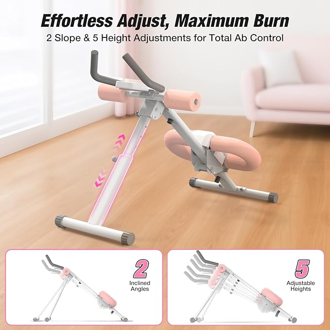 Ab Machine, Adjustable Ab Trainer, Foldable Core & Ab Workout Equipment with Knee Protection Function for Home Gym Fitness, Abdominal Trainer Machine for Women & Men