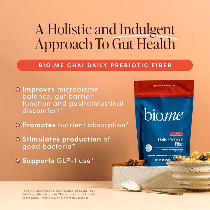 Daily Prebiotic Fiber Powder Chai - 7g Per Serving - Soluble & Insoluble Fiber Supplement Powder for Women & Men - Digestive Health & Gut Health - GLP-1 Friendly, Sugar Free - 30 Servings