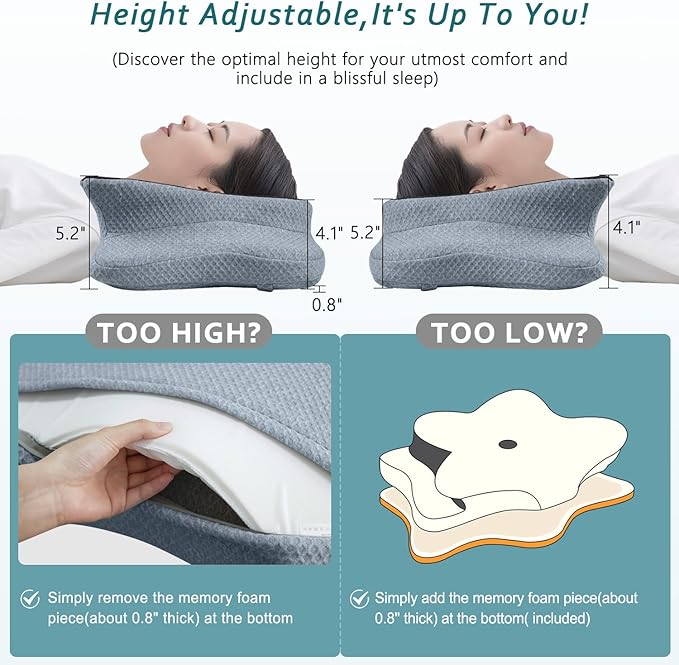 Cervical Neck Pillow for Pain Relief Sleeping, Contour Memory Foam Pillows, Ergonomic Side Sleeper Pillows for Adults, Orthopedic Neck Support Pillow for Back Stomach Sleepers-King Size