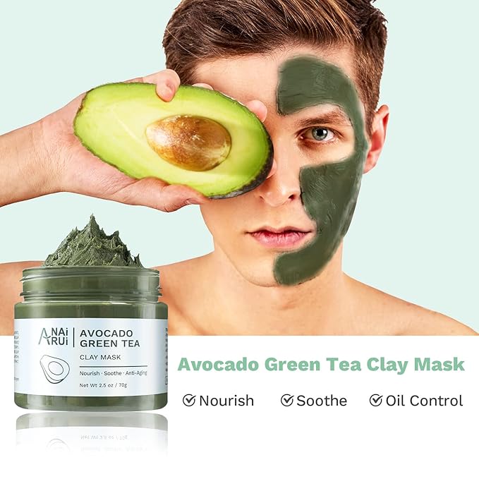 ANAI RUI 3 Pack Pore Purity Cleansing Clay Mask Set Absorbs Excess Oil,Turmeric Vitamin C Clay Mask -Rose Facial Mask -Avocado Green Tea Mud Mask,Facial Mask Skincare for Deep Cleansing 2.5 oz each